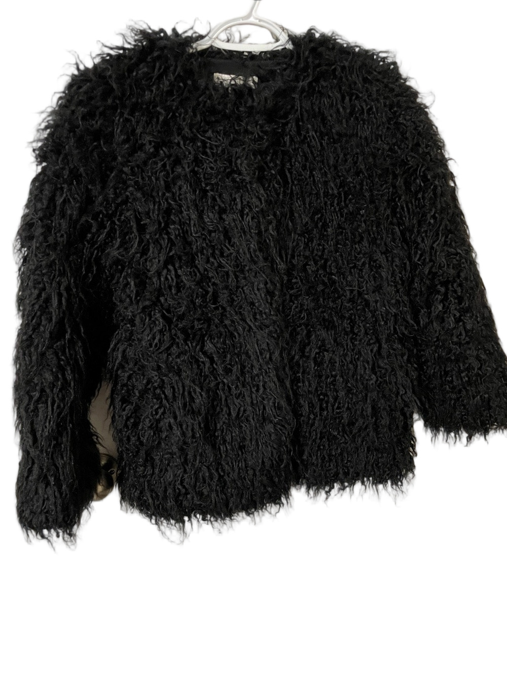 Nwt’s H&M Black Shaggy Faux-Fur Teddy Jacket Size XS